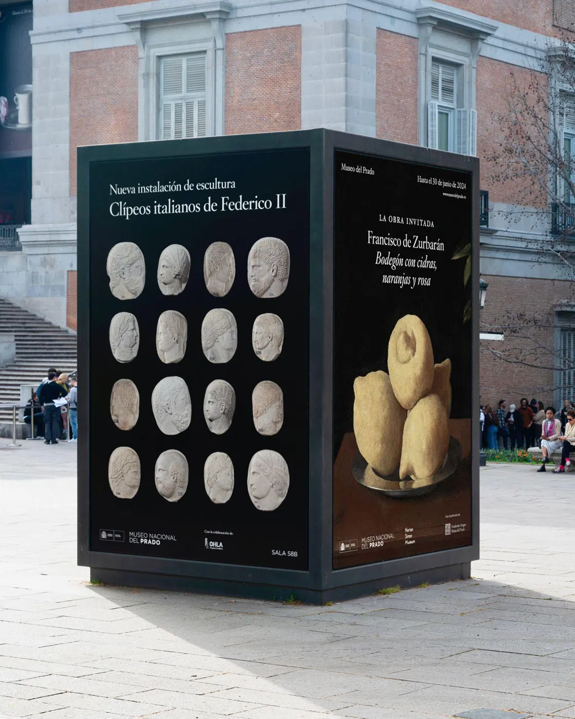 Museo del Prado sculpture and Zurbarán exhibition totem