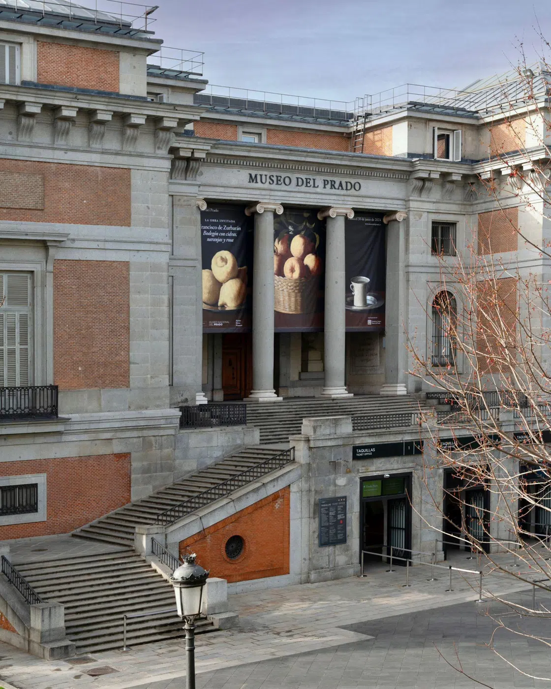 Zurbarán exhibition banners on the Museo del Prado facade